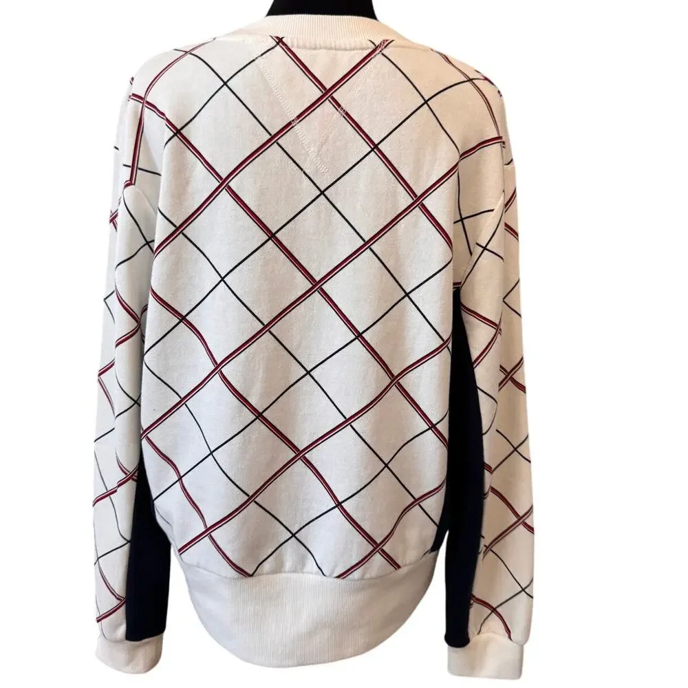 New TOMMY HILFIGER SPORT Women's Crewneck Long Sleeve Plaid Sweatshirt Size XXL